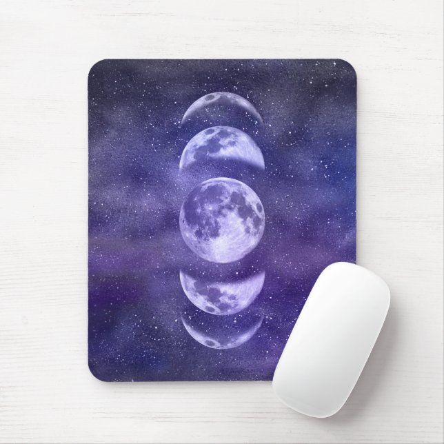 Mousepad Lua Fases Celestiais Padrão Roxo e Azul (Com mouse)