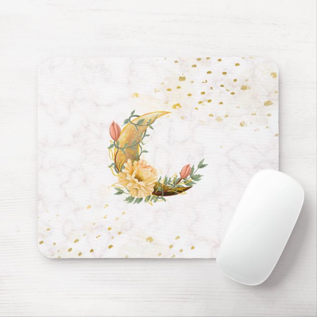 Mousepad Lua Floral, bege e gráfico amarelo (Com mouse)