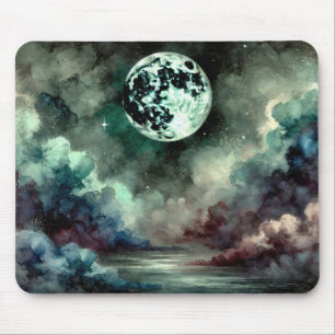 Mousepad Lua Mística Nuvens Cósmicas em Céu Noturno Sonhado
