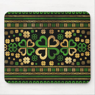 Mousepad Lucky Shamrock, 4 folhas, verde e Dourado