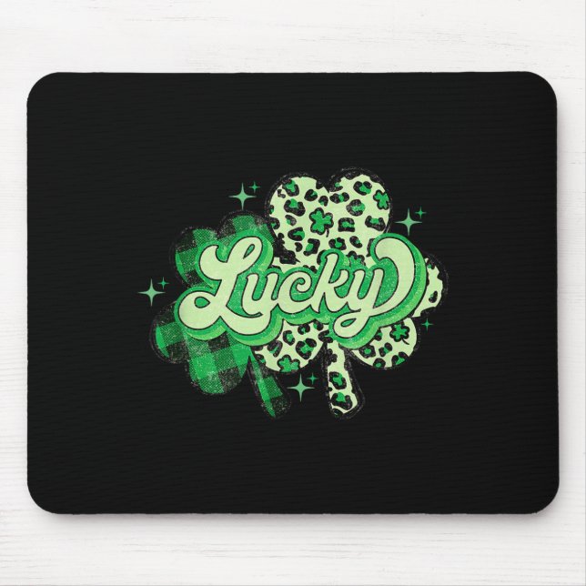 Mousepad Lucky Shamrock Leopard,checkered Patricks Day Funn (Frente)