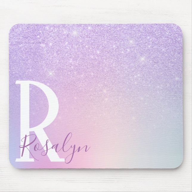 Mousepad Luminosa roxa-branca-ombre, na moda moderna e eleg (Frente)