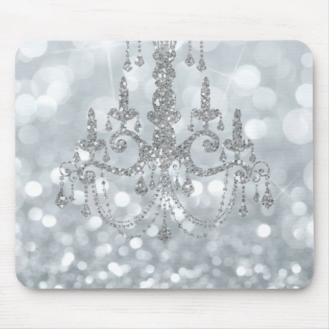 Mousepad Lustre Branco Prateado Bokeh Glamour Pingente Bril (Frente)