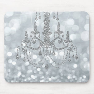 Mousepad Lustre Prata Branco Bokeh Glam Candeeiro Brilho
