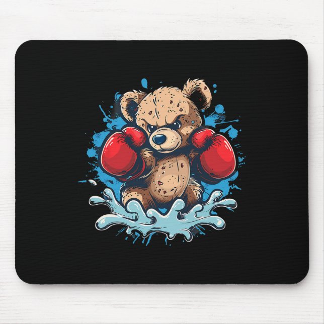 Mousepad Lutador de Boxe Amante de Ursos Luvas de Boxe Kick (Frente)