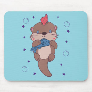 Mousepad Lutra Marinha Punk Rock com Peixe Arte Divertida
