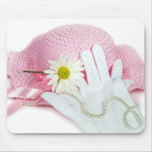 Mousepad Luvas Brancas e Chapéu Rosa