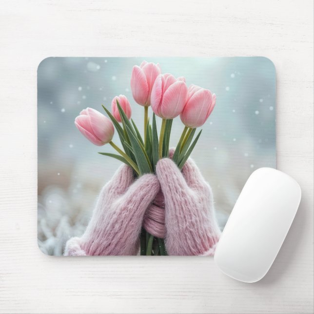 Mousepad Luvas Rosa Segurando Perfis (Com mouse)