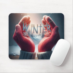 Mousepad Luvas Vermelhas Invernas Com Flocos De Neve