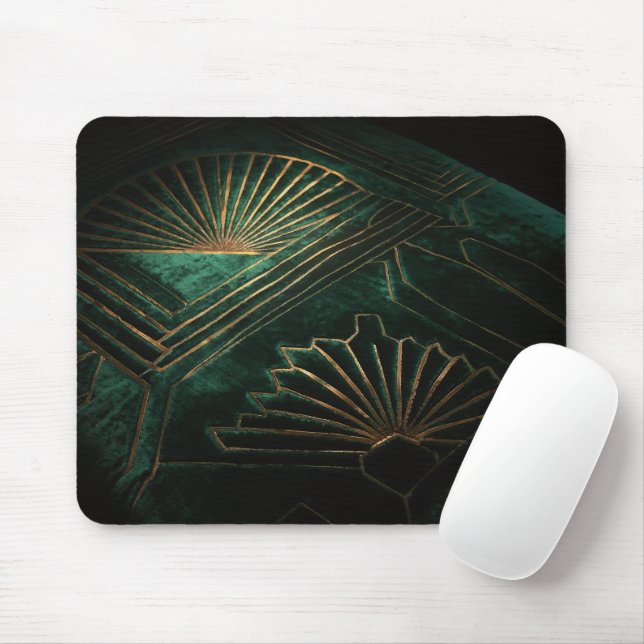 Mousepad Luxo Art Déco em Verde Esmeralda e Latão (Com mouse)