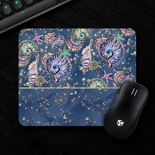 Mousepad Luxo azul subaquático | Pás Douradas (Criador carregado)