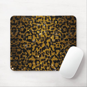 Mousepad Luxo Brilho Dourado Marrom Preto Estampa Leopardo