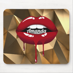 Mousepad Luxo Dourado Beleza Glamour Vermelho Gotejamento L