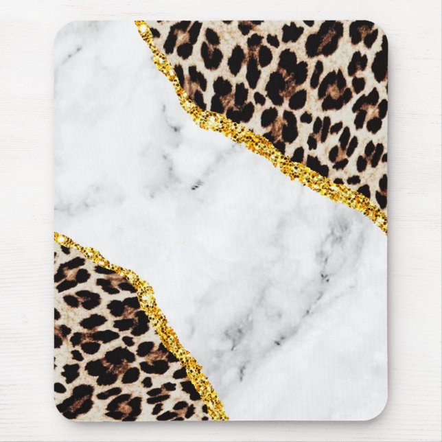 Mousepad Luxo Leopardo Marble Stone Glitter (Frente)