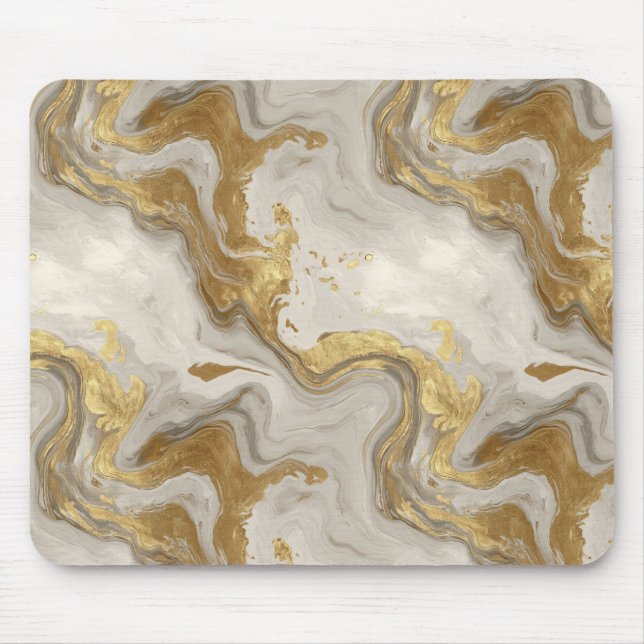Mousepad Luxo Mármore Ouro Branco Harmonia Padrão Abstrato (Frente)