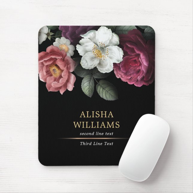 Mousepad Luxo Preto Floral Personalizado (Com mouse)