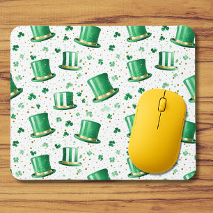 Mousepad Luxo Verde Chapéus de Ouro e Trevos Branco