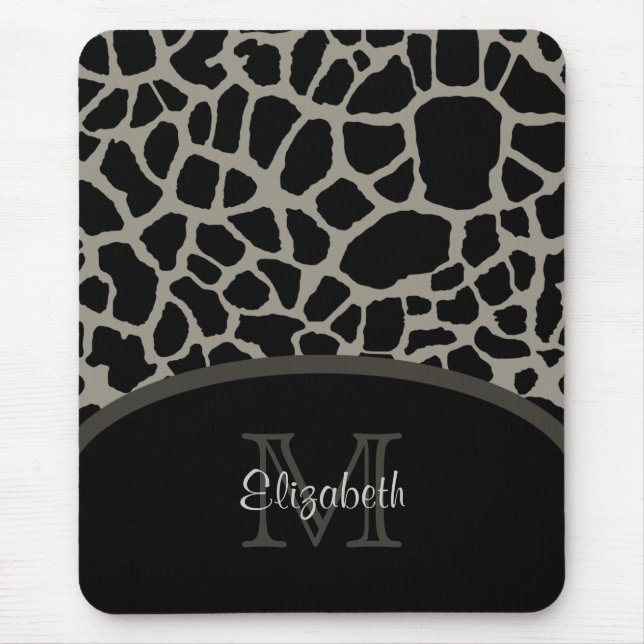 Mousepad Luxury Giraffe Impressão Elegante Monograma e Nome (Frente)