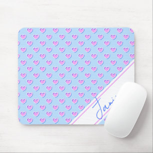 Mousepad Luz Azul Clara Encantadora Corações Cor-de-Rosa Pe