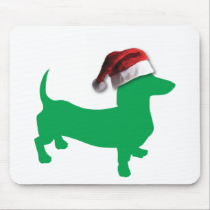 Mousepad Luz - Dachshund verde com um chapéu de Papai Noel