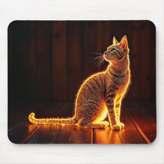 Mousepad Luz de gato iluminada Dourada e arte de animais de (Frente)
