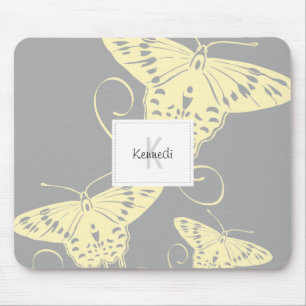Mousepad Luz - design amarelo da borboleta nas cinzas  