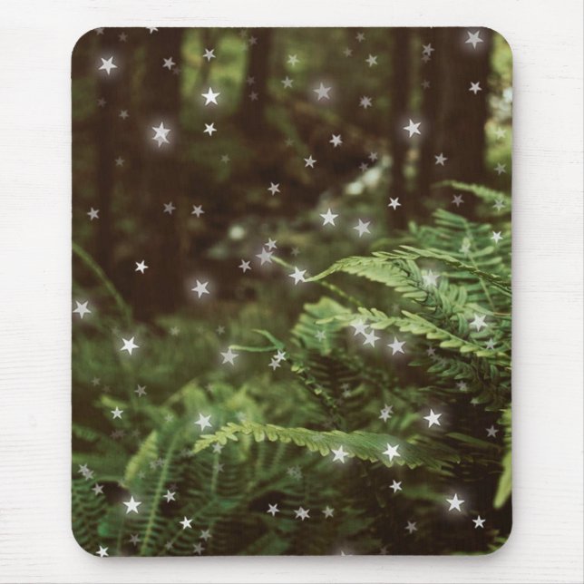 Mousepad Luz estelar de samambaias verdes da floresta mágic (Frente)
