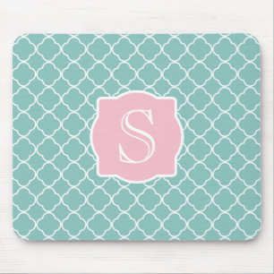 Mousepad Luz - monograma cor-de-rosa verde de Quatrefoil