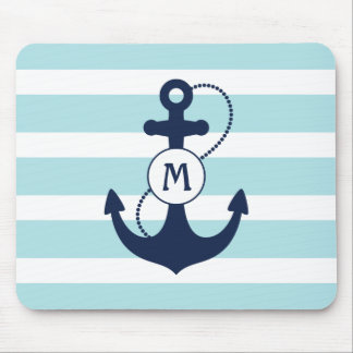 Mousepad Luz - monograma náutico azul da âncora