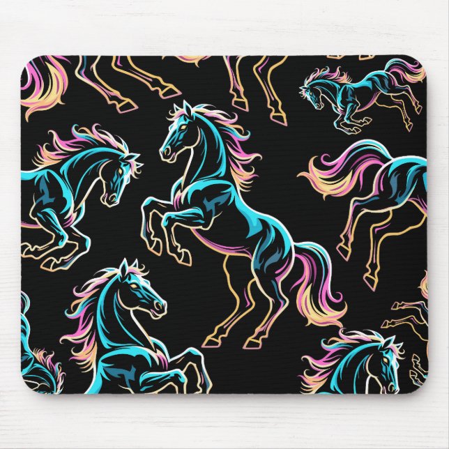 Mousepad Luz Neon de Cavalo Glitch Estilo Retro (Frente)