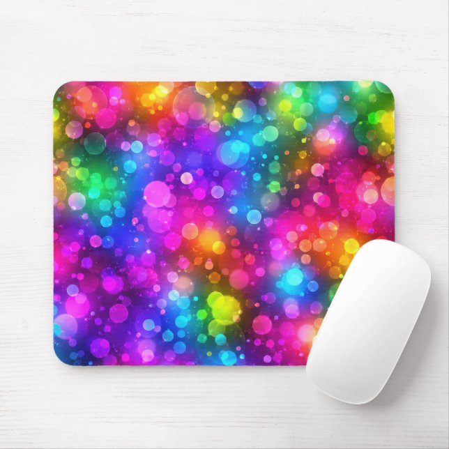 Mousepad Luzes Abstratas de Bokeh Arco-íris Neon (Com mouse)