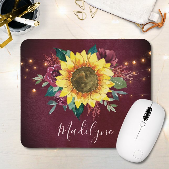 Mousepad Luzes de girassol Monograma borbulhante floral (Criador carregado)