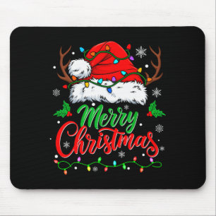 Mousepad Luzes de Natal Alegre Chapéu de Papai Noel Vermelh