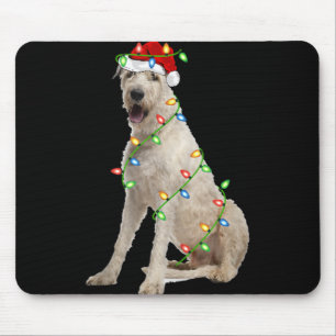 Mousepad Luzes de Natal Chapéu do Papai Noel Irish Wolfhoun