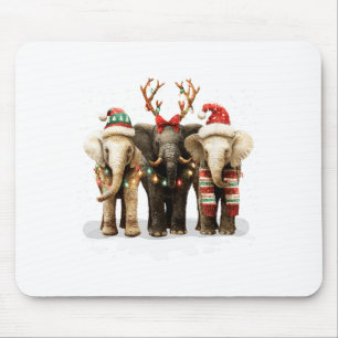 Mousepad Luzes de Natal de Três Elefantes Fofos Alegre Bril