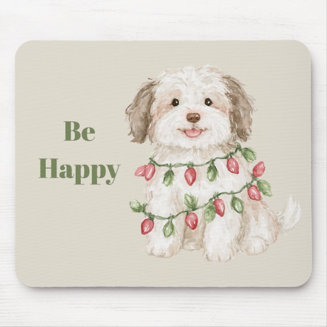 Mousepad Luzes de Natal do Cão Feliz (Frente)