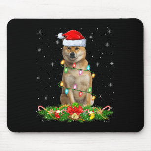Mousepad Luzes de Natal do Cão Shiba Inu Chapéu Divertido d