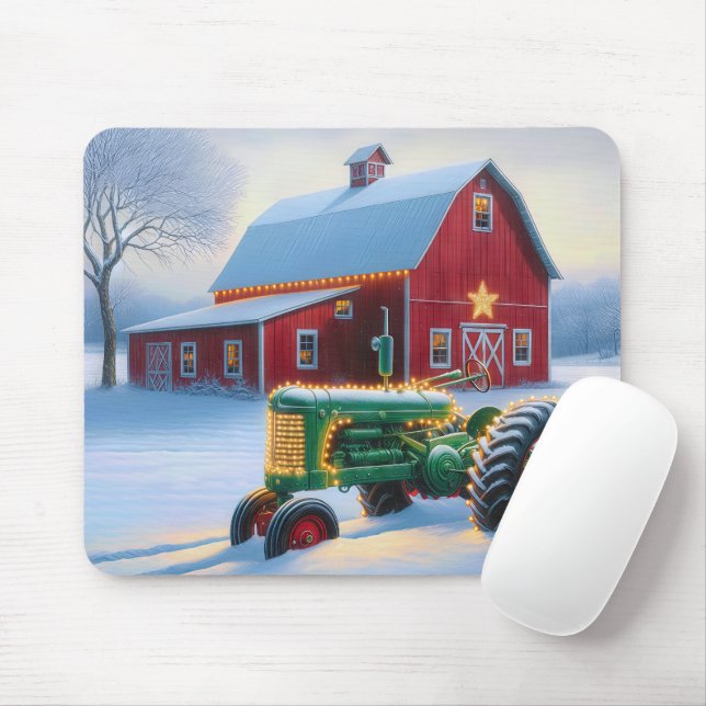 Mousepad Luzes de Natal em um trator de Fazenda Verde (Com mouse)