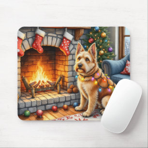 Mousepad Luzes de Natal junto à Lareira com Bouviers des Fl