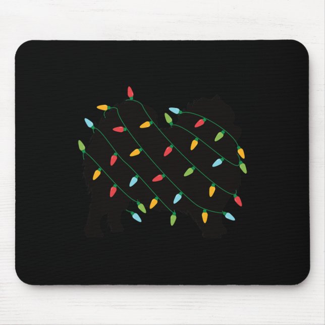 Mousepad Luzes de Natal Presente Justo Pomeraniano para Cão (Frente)