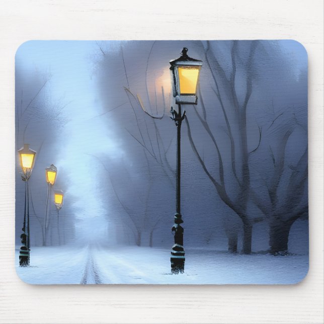 Mousepad Luzes De Rua Piscando Em Wonderland De inverno (Frente)