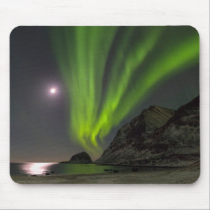 Mousepad Luzes do Norte Praia de Haukland Ilha Noruega