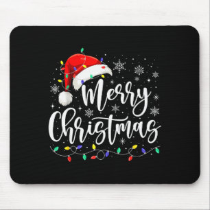 Mousepad Luzes Feliz Natal Chapéu de Papai Noel Vermelho Fa