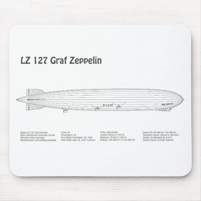 Mousepad LZ 127 Graf Zeppelin - Planos de projeto de aeróst (Frente)