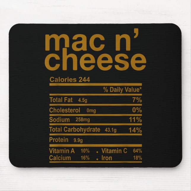 Mousepad Mac And Cheese Nutrition Facts Funny Thanksgiving  (Frente)
