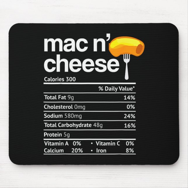 Mousepad Mac And Cheese Nutrition Funny Thanksgiving Mac N' (Frente)