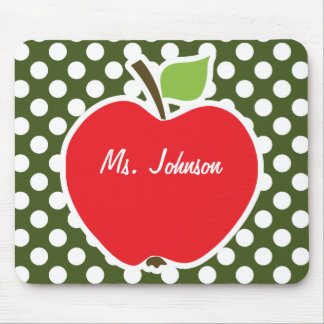 Mousepad Maçã sobre Bolinhas Verdes do Moss Escuro