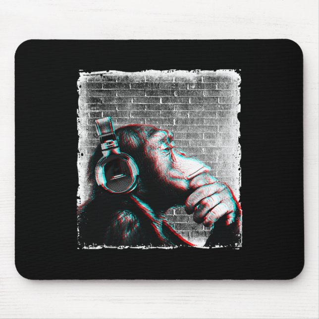 Mousepad Macaco Chimp Com Camisa De Fones de ouvido - Músic (Frente)