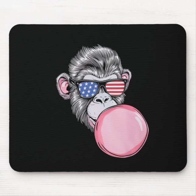 Mousepad Macaco Com Óculos De Sol Da Bandeira Americana Pre (Frente)