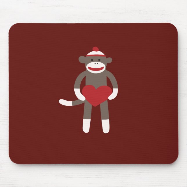 Mousepad Macaco-meia bonito com chapéu segurando coração (Frente)
